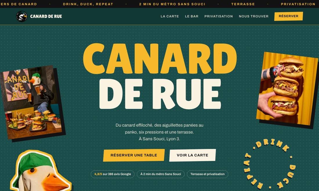 Le site du Canard De Rue, bar et burgers de canard à Lyon 3