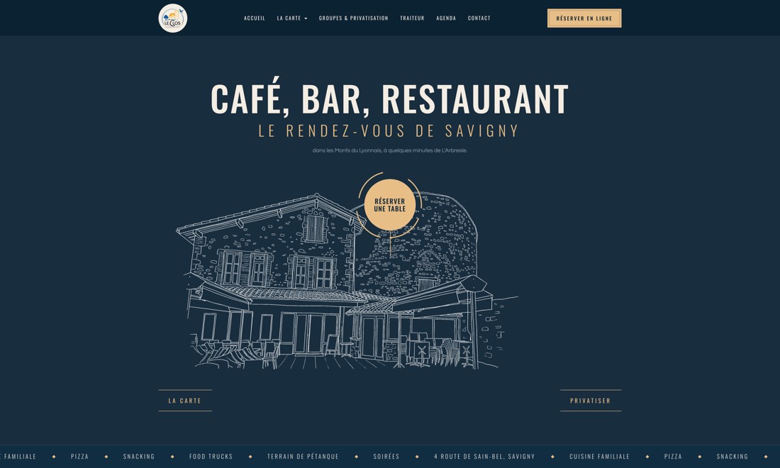Le site du Clos de l'Abbaye, café, bar et restaurant à Savigny
